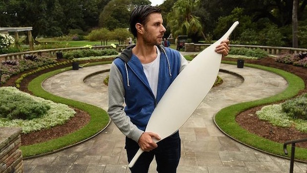 Artist JonathanJones with shield royalbotanicgarden