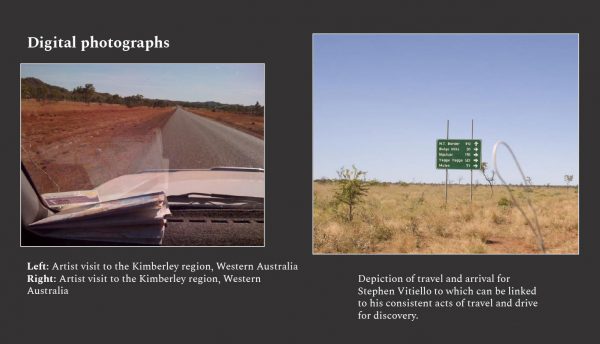 Page from a student assignment, with the heading “Digital photographs”, written text and two photographs. The photographs show roads and road signs in central Australia.
